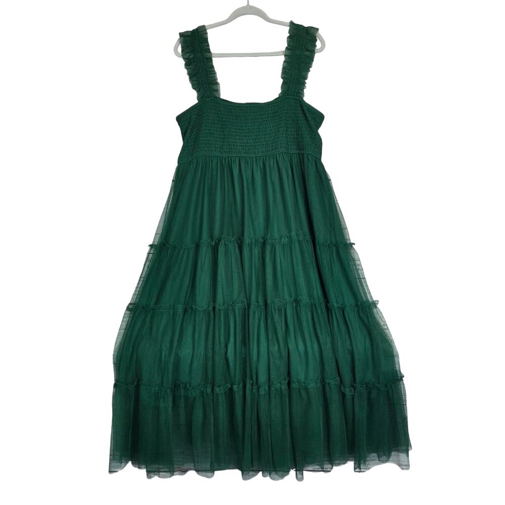 Pretty Garden Emerald Green MIdi Dress 2XL Tier Chiffon Whimsigoth Forest Fairy - Picture 1 of 16